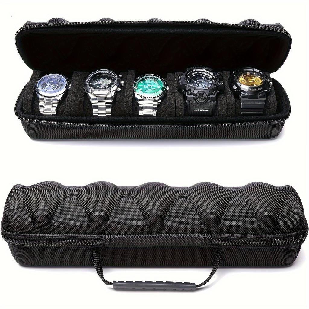 1pc 5 Slots Watch Box Case, Watch Storage Organizer Box, Hardshell Watch Travel Case for Men and Women's Watches, with Soft Foam Pillow and Handle