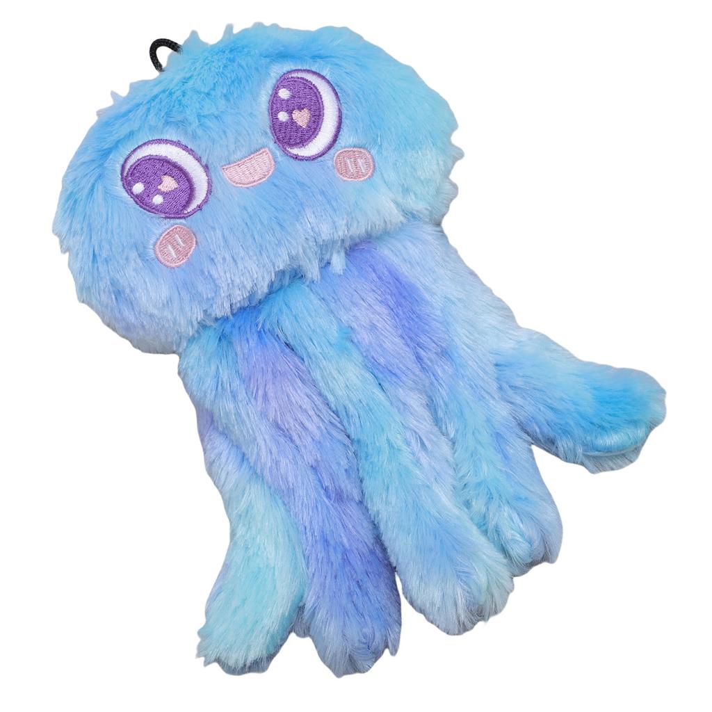 Plush Dog Squeaky Toy Jellyfish Shape Stress Relief Stuffed Dog Teething Chewing Toy For Medium Large Dog Blue