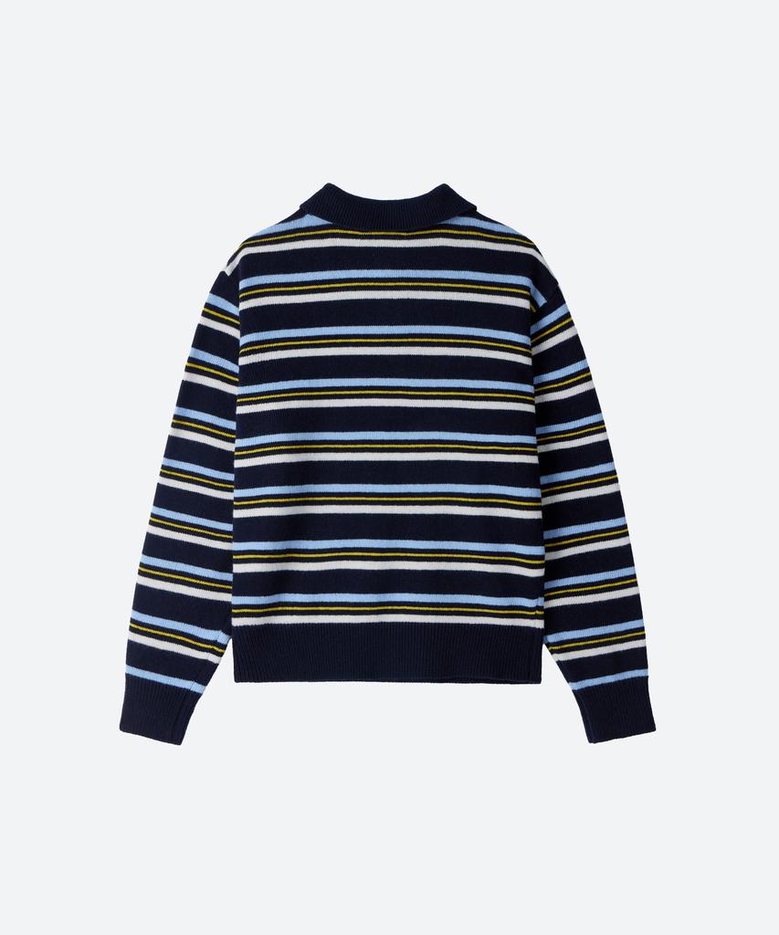 MOONSUN M.C Unisex, Stripe Wool Collar Knit / Navy