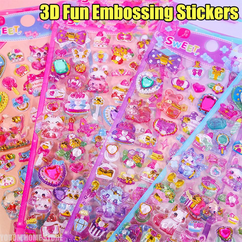 4 Pcs 3D Gorgeous Cute Cat Translucent Gemstone Stickers for Scrapbooking Kawaii Stickers Craft Supplies