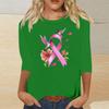 Women's Casual Round Neck Three-Quarter Sleeve Print Blouse with Ribbon and Butterfly Heart Pattern
