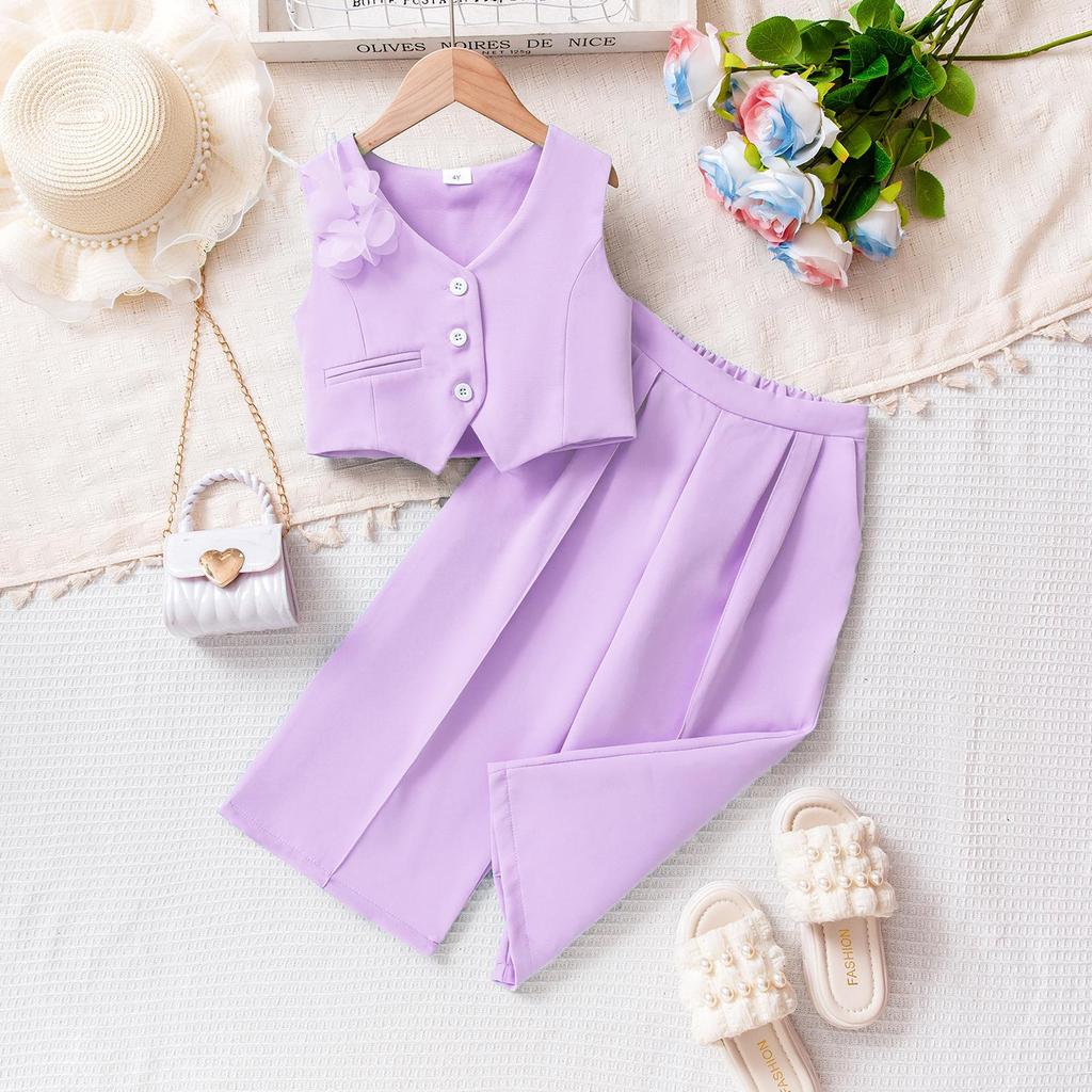 Summer Children's Sleeveless Waistcoat and Trousers Suit Set for Girls