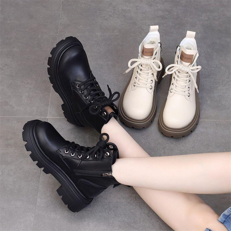Hot Sale 2025 Women's Martin Boots Spring Fashion Soft Sole Platform Winter Fleece Lined Ankle Boots