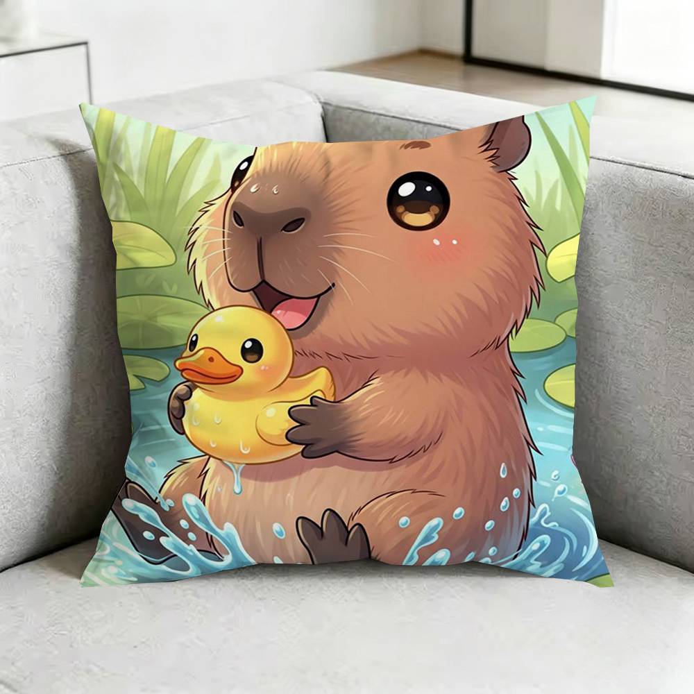 CapybaraA CCartoon Pillow Case Square DoubleSided Sofa Cushion Cover Bedroom Bedside Pillow Gift