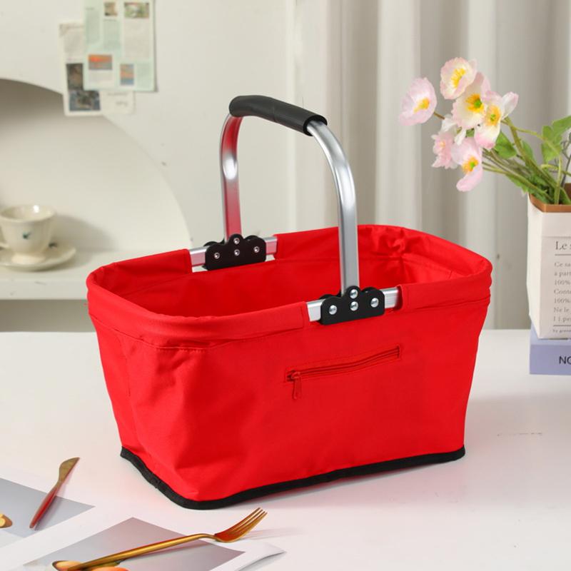 

Foldable Aluminum Frame Basket With Large Zippered Side Pockets, Foldable Oxford Cloth Shopping Tote Bag, Insulated Picnic Bag