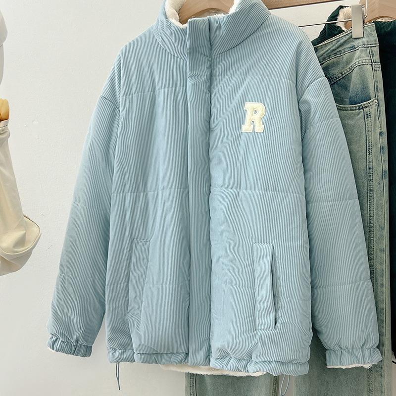 Lazy wind wears coats on both sides, women's winter new lamb wool thickened loose cotton-padded jacket tide