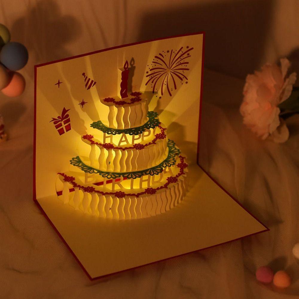 Creative 3D Music Light Birthday Cards Foldable Blessing Cake Holiday Card  All Ages