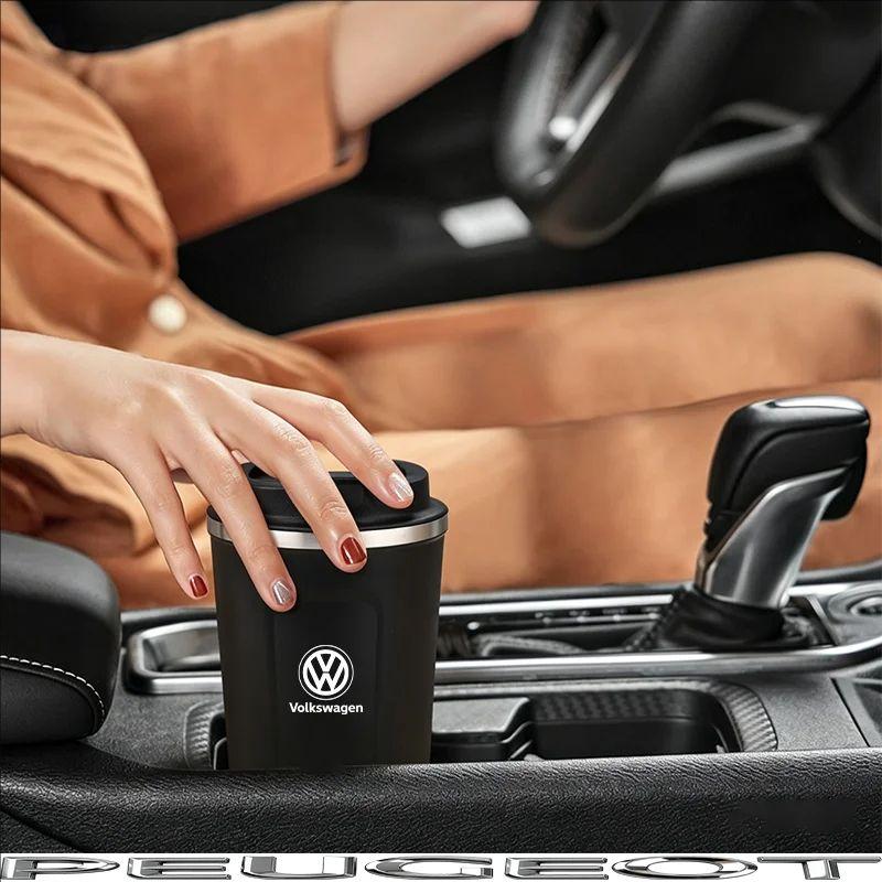 380ML Car Coffee Mug Stainless Steel Travel Thermo Cup For VW GTI Golf Polo Tiguan Passat B6 MK6 Touareg Jetta CC T-ROC Hub Cap
