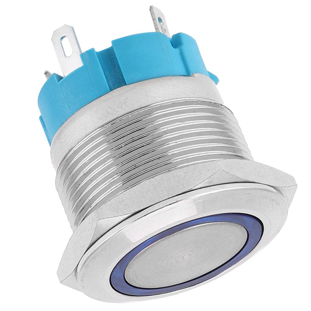 2 Stück 4-poliger selbstverriegelnder Druckschalter mit Ringlicht 22mm IP65 für Schiffs- und Automodifikation(Blau 220VAC)