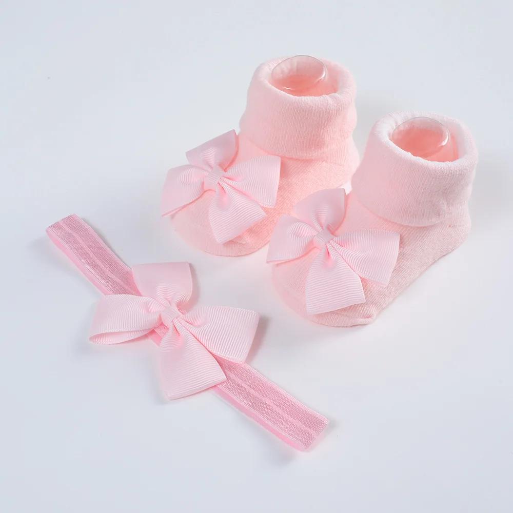 Cotton Newborn Baby Socks and Hair Band Set Ribbon Bow Headband for Baby Girls Breathable Socks Babies Accessories
