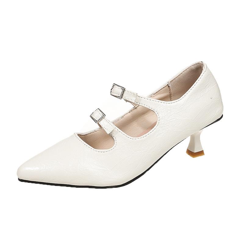 Golden Pointed High Heels Women's Autumn Low Heels Single Shoes Beautiful Temperament Silver Mary Jane Shoes Children