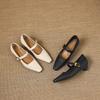 Krazing Pot Microfiber Square Toe Thick Med Heels Spring Summer Shoes Big Size 43 Metal Buckle Women Office Lady Pumps
