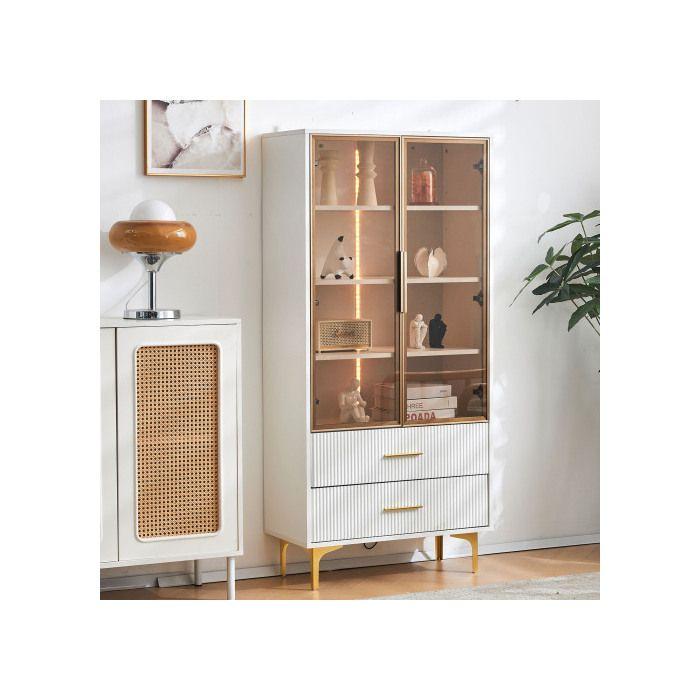 Display Cabinet - MUVOE - 2 Doors - Tea-colored Glass - Golden Legs - 70x35x150 Cm
