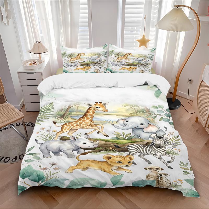 Safari Animals Adventure Print 3Pcs Bedding Setduvet Cover With 2 Bedropillowcase Home Birthday Gift