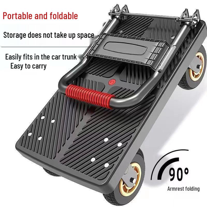 Foldable Four-Wheel Steering Hand Truck: Compact Trolley for Moving and Shipping Goods