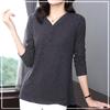 Loose Solid Color Simplicity Comfort Versatile Comfort Leisure Refreshing V Neck Long Sleeved T-shirt Women's Top Autumn 2026