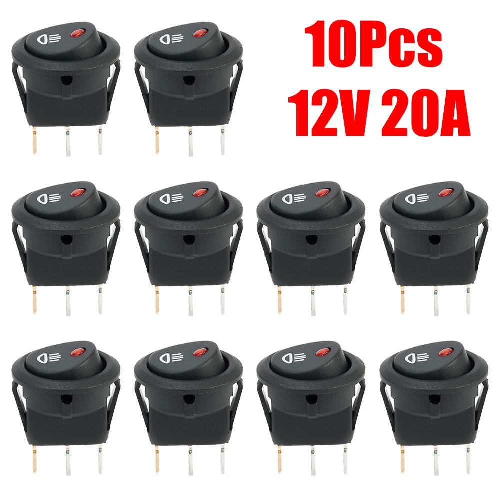 5/10 buc mașina pornit/oprit comutator basculant rotund 12V 20A LED roșu ceață lampă simbol 3 pini auto van camion barcă accesorii piese