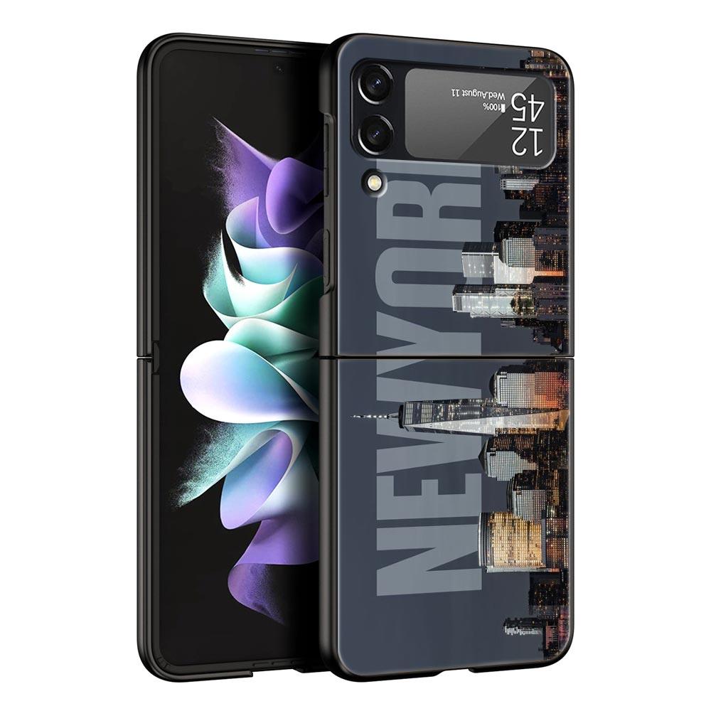 Phone Case for Samsung Galaxy Z Flip 3 4 5 6 7 Folding For Samsung Z Flip4 Flip5 PC Hard Cover NYC New York City Seaside Scenery