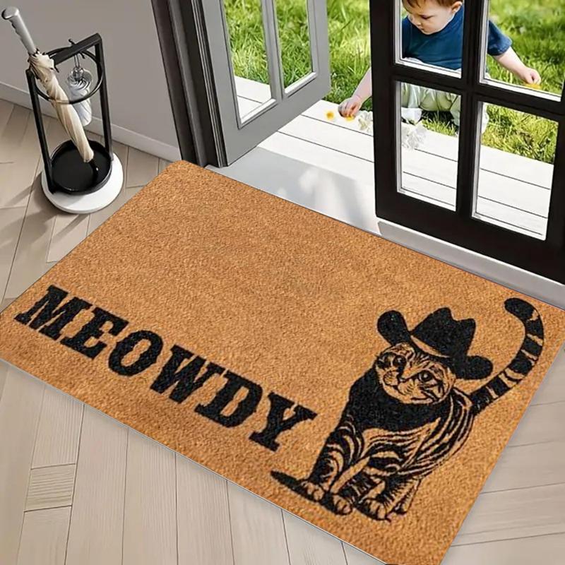 Funny Pet Dog Cat Print Coir Doormat, Non Slip Entrance Rug, Durable Washable Floor Mat for Front Door Porch Patio Decor 40x60cm