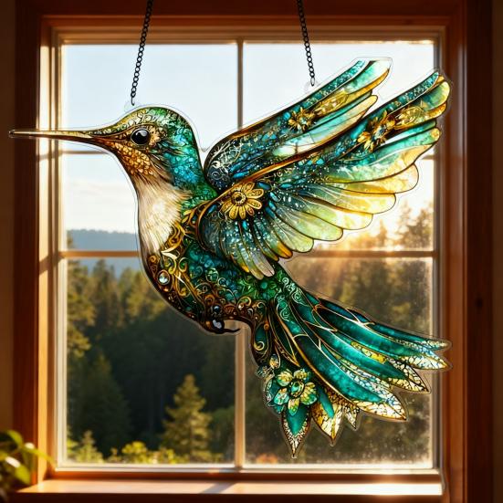 Colorful Bird Acrylic Hanging Decoration Indoor Outdoor Garden Yard Window Wall