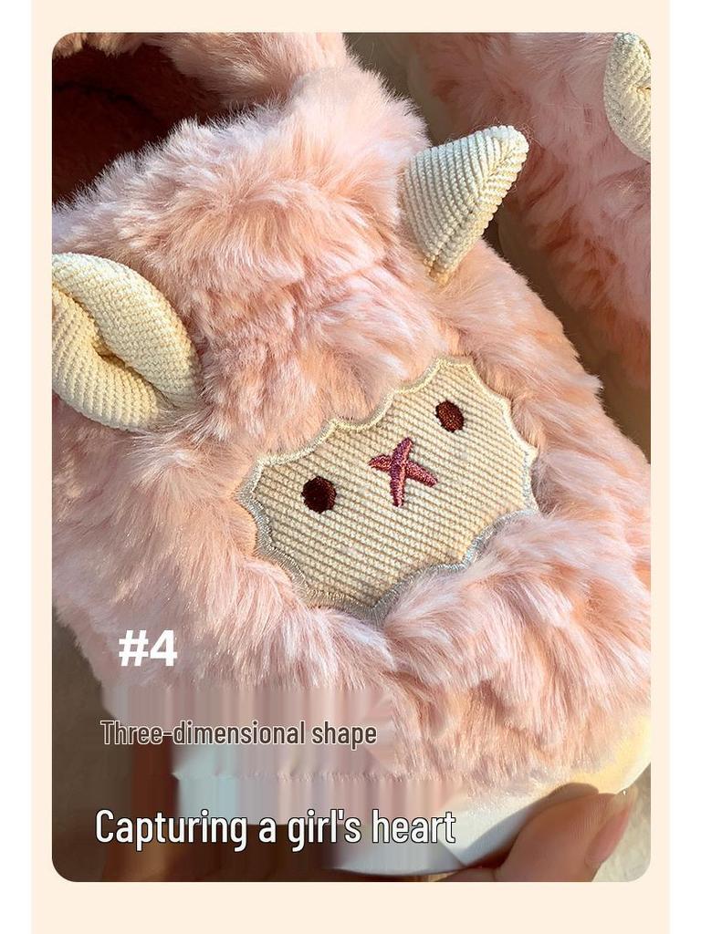 Damen Niedliche Kleine Lamm Baumwoll Mutterschaftspantoffeln - Rutschfest, Fellartig, Fersenbedeckt für Herbst/Winter 2024