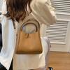 Fashion Soft Leather Handbag with Textured Surface Detachable Strap Gold Hardware Crossbody Bag Versatile Bucket Shoulder Purse
