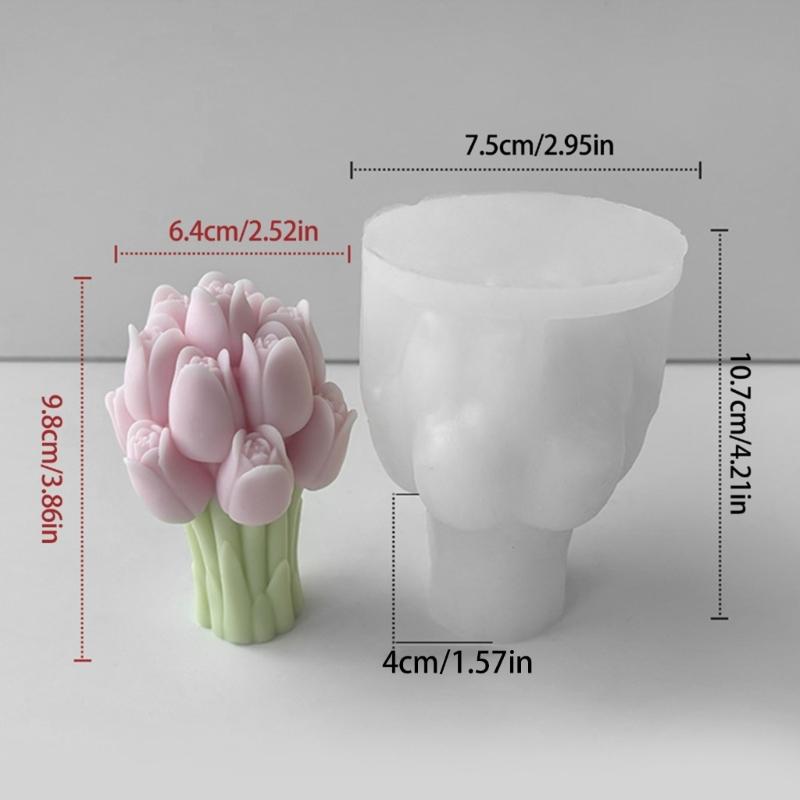 Silicone Candle Mold Craft Mould Tulips Bouquets Shape Flower Statue Moulds Silicone Clay Moulds for Hand-Making Candle