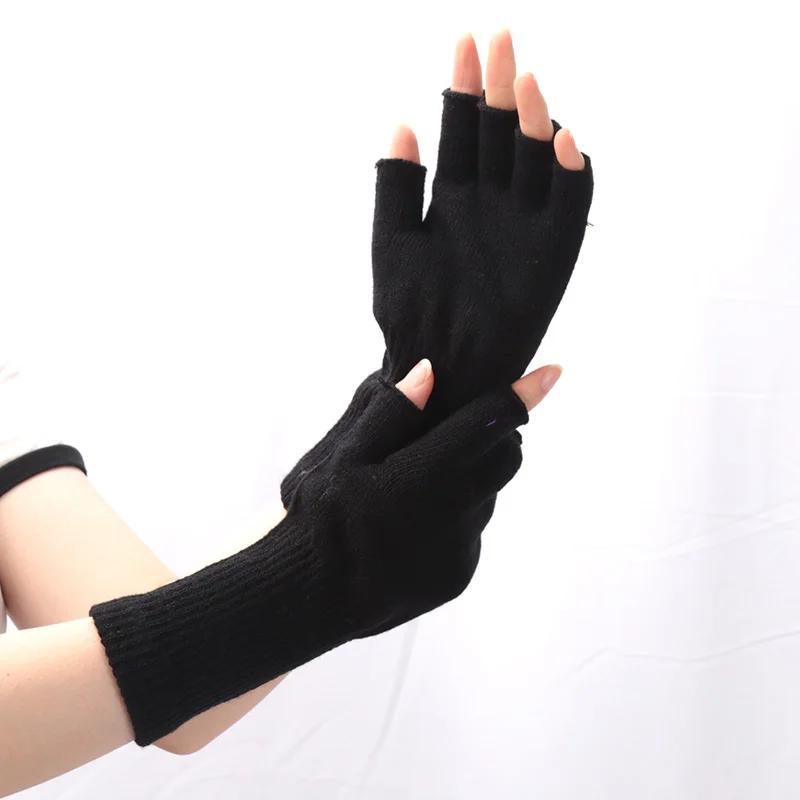 Elastic Fingerless Gloves Winter Warm Black Knitted Thermal Mittens Fashion for Men Women Driving Riding Office Work