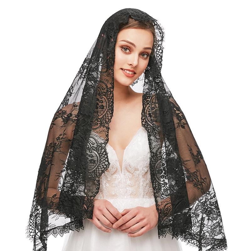 Lace Mantilla Veil Soft & Comfortable Exquisite Floral Design for Head Covering for Women Girls Church Veils for Chapels