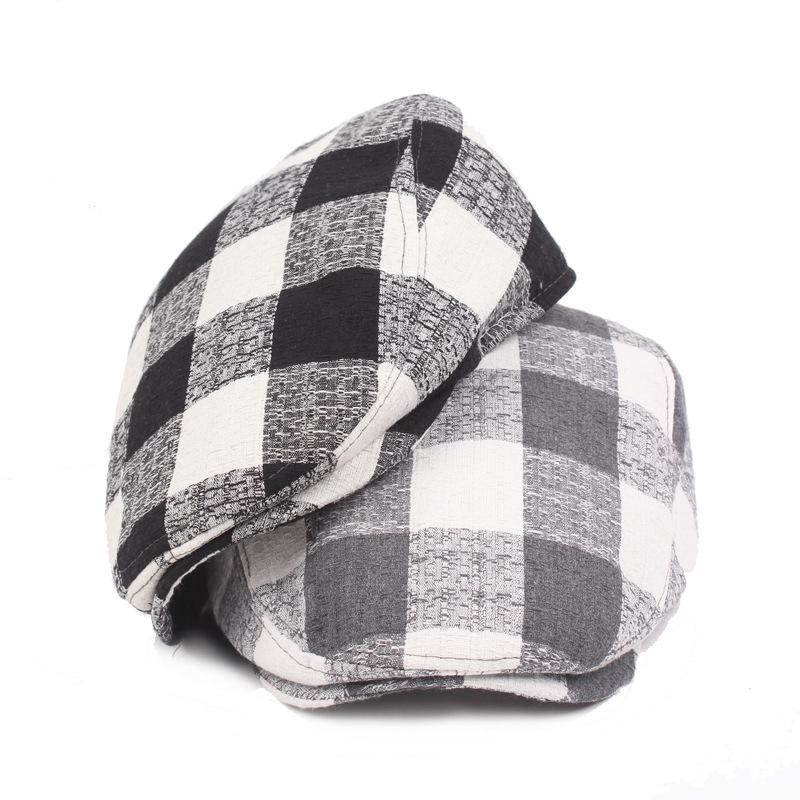 Cotton Cap Women's Plaid Beret Forward Cap Men's Sun Hat