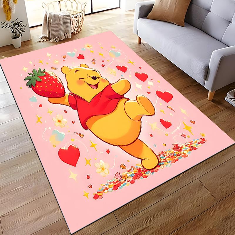 Runner Rug Winnie the Pooh Holding Big Strawberry on Pink Hearts Art Decor