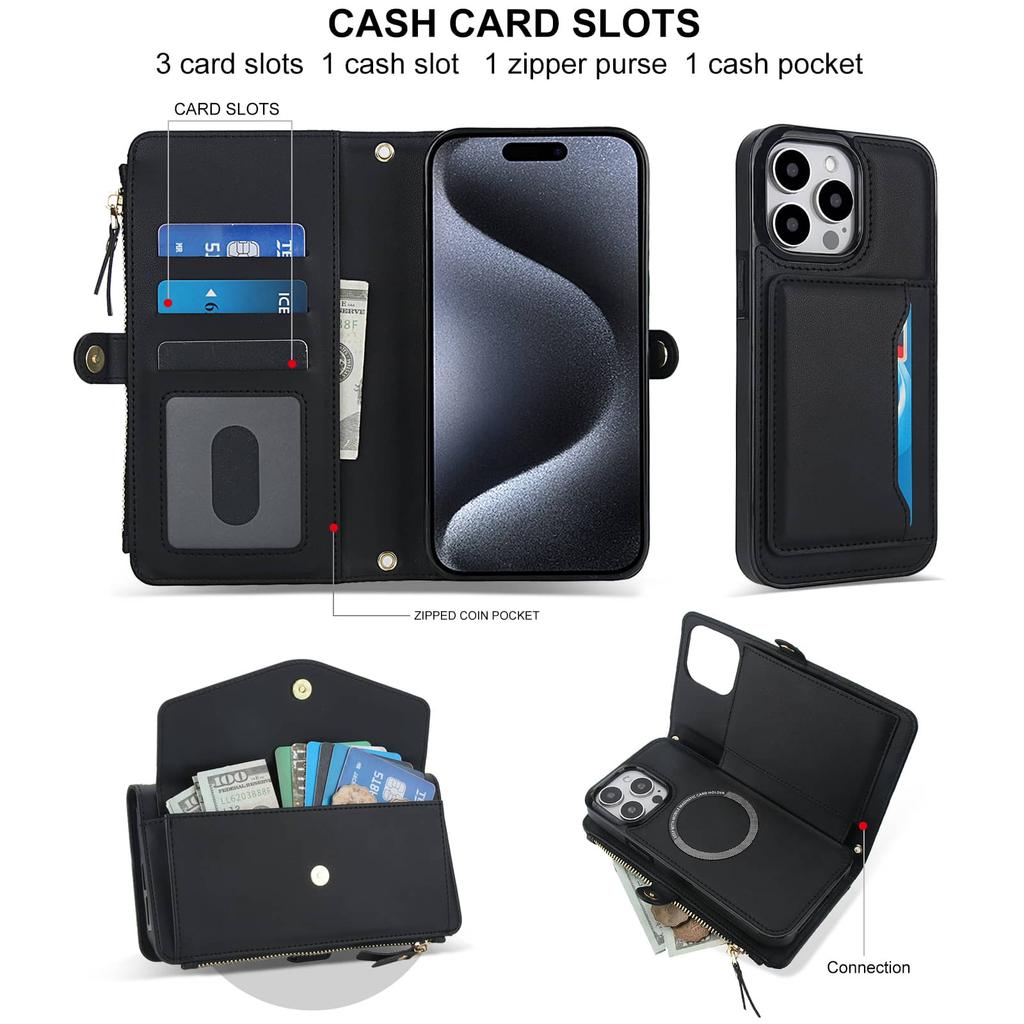For iPhone 16e/16 Pro Max Wallet Case, Support Wireless Charging with RFID Blocking Card Holder, Wallet Detachable Magnetic Case