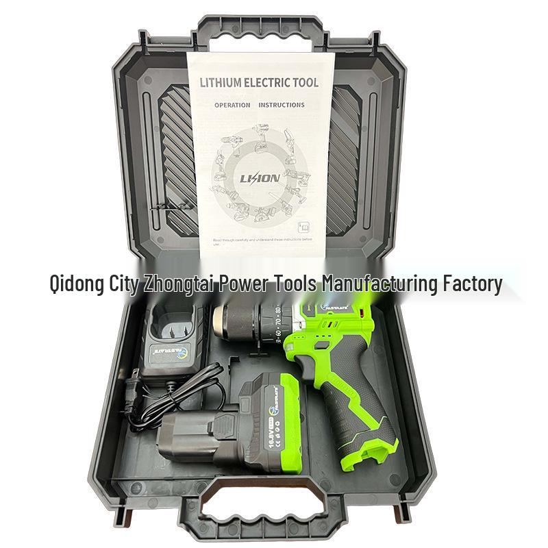 16.8V Brushless Green Electric Drill - Multifunctional Household Tool with Lithium Battery & Impact Pistol Charging