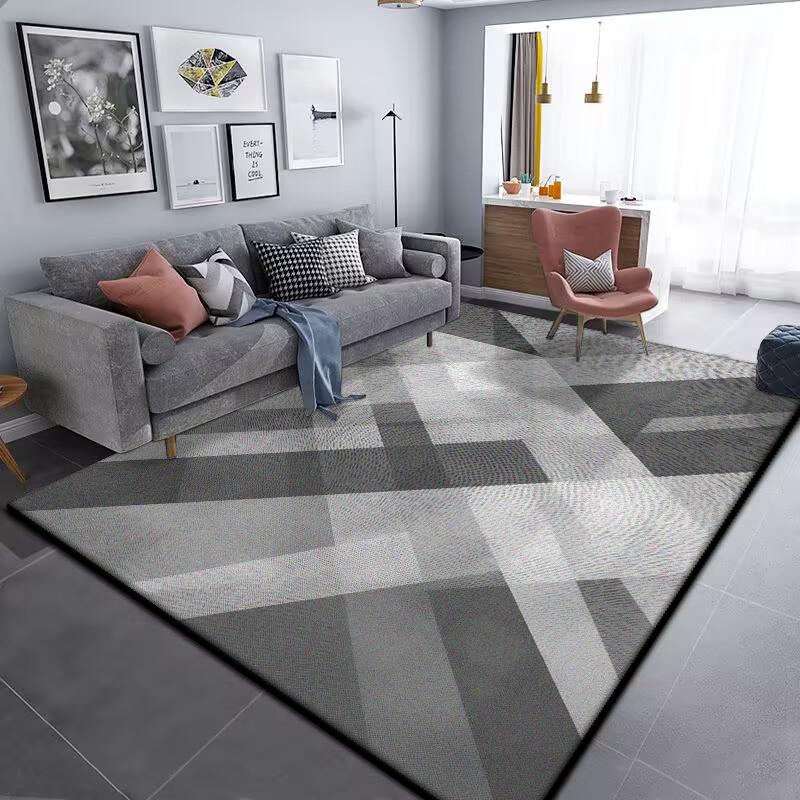 Grey Geometric Carpet for Living Room Modern Luxury Decoration Home Rugs for Bedroom Big Size Non-slip Easy Cleaning Floor Mat