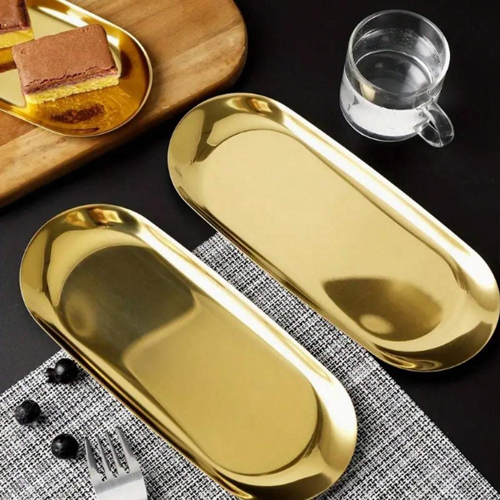 Creative Oval Shaped Metal Tray Christmas Golden Platter, Fruit Plate, Dessert Plate, Snack Plate, Salad Plate, Cake Plate, Suitable For Restaurant
