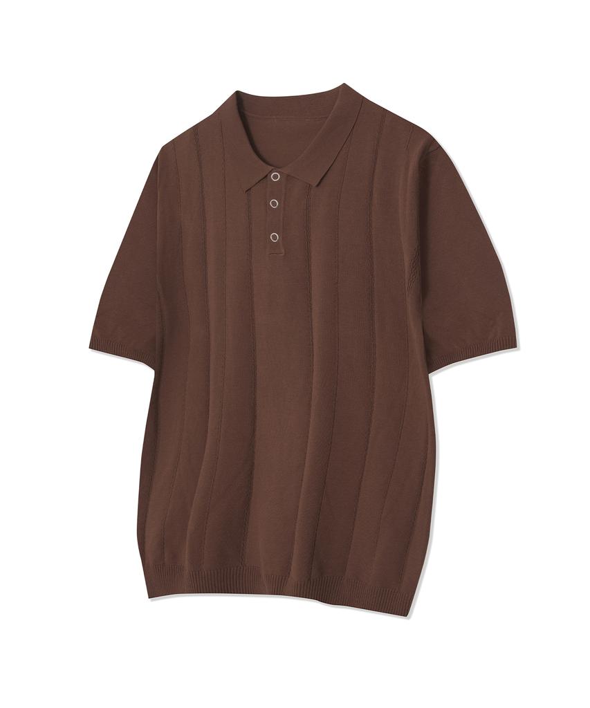 IRONYPORNO WHITELINE 86-Iro354 Multi-Stripe Snap Collar Short Sleeve Knit Brown