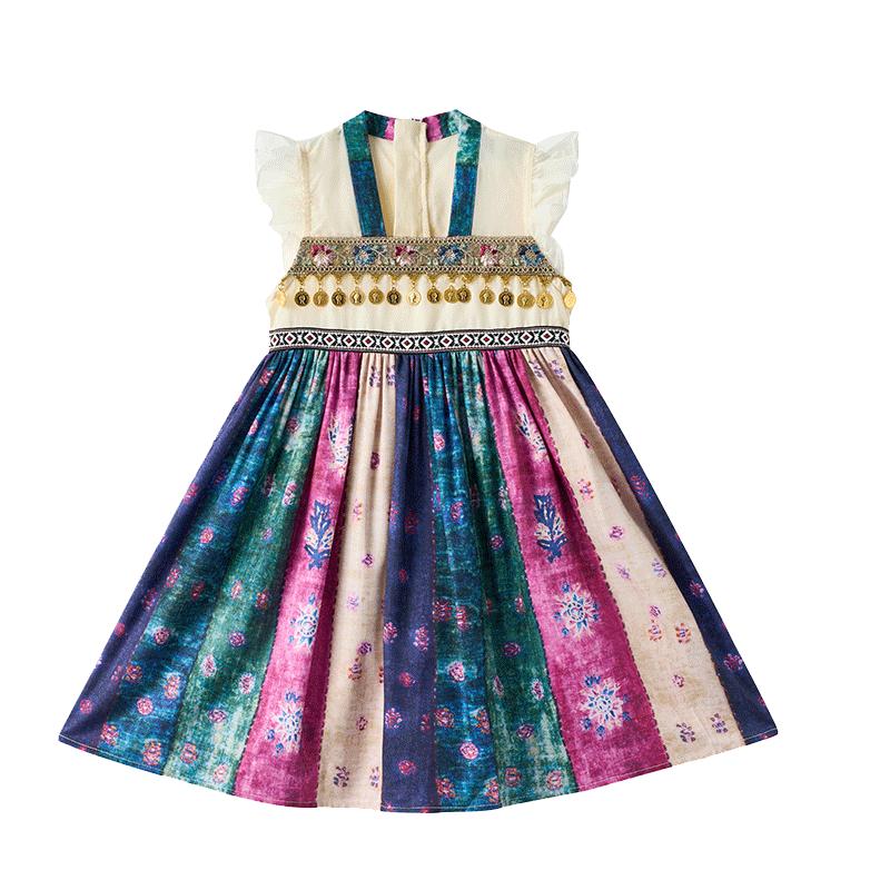 ASK JUNIOR Girls  Summer Flutter Sleeve Ethnic Princess Dress 170