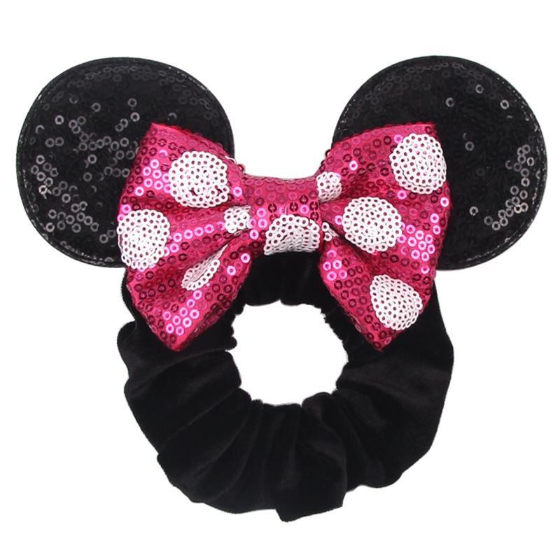Christmas Disney Cute Ears Elastic Velvet Hairbands For Girls Sequins 4"Bows Headband Women Festival Trip DIY Hair Accessories
