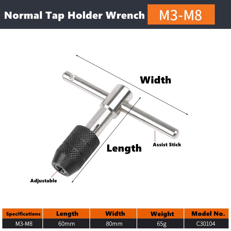 M3-8 M5-12 Verstellbarer T-Griff Ratsche Handgewindebohrerhalter Schraubenschlüssel Verlängertes Gewindeschneiden Vorwärts und Rückwärts Handgewindeschneiden Zubehör Werkzeug