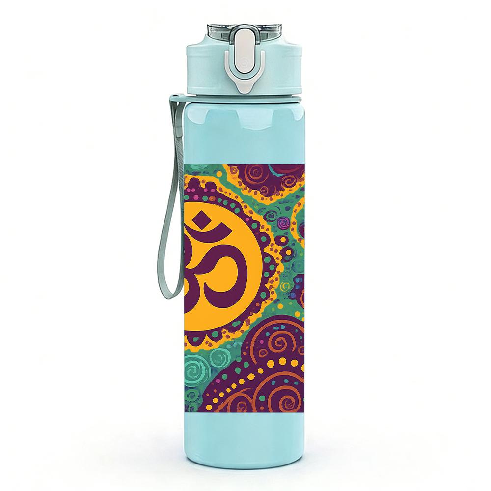 1PC Om Symbol Mandala Pattern 750ml Color Plastic Sports Water Bottle Leakproof Flip Straw Lid For Sports Office Home Use