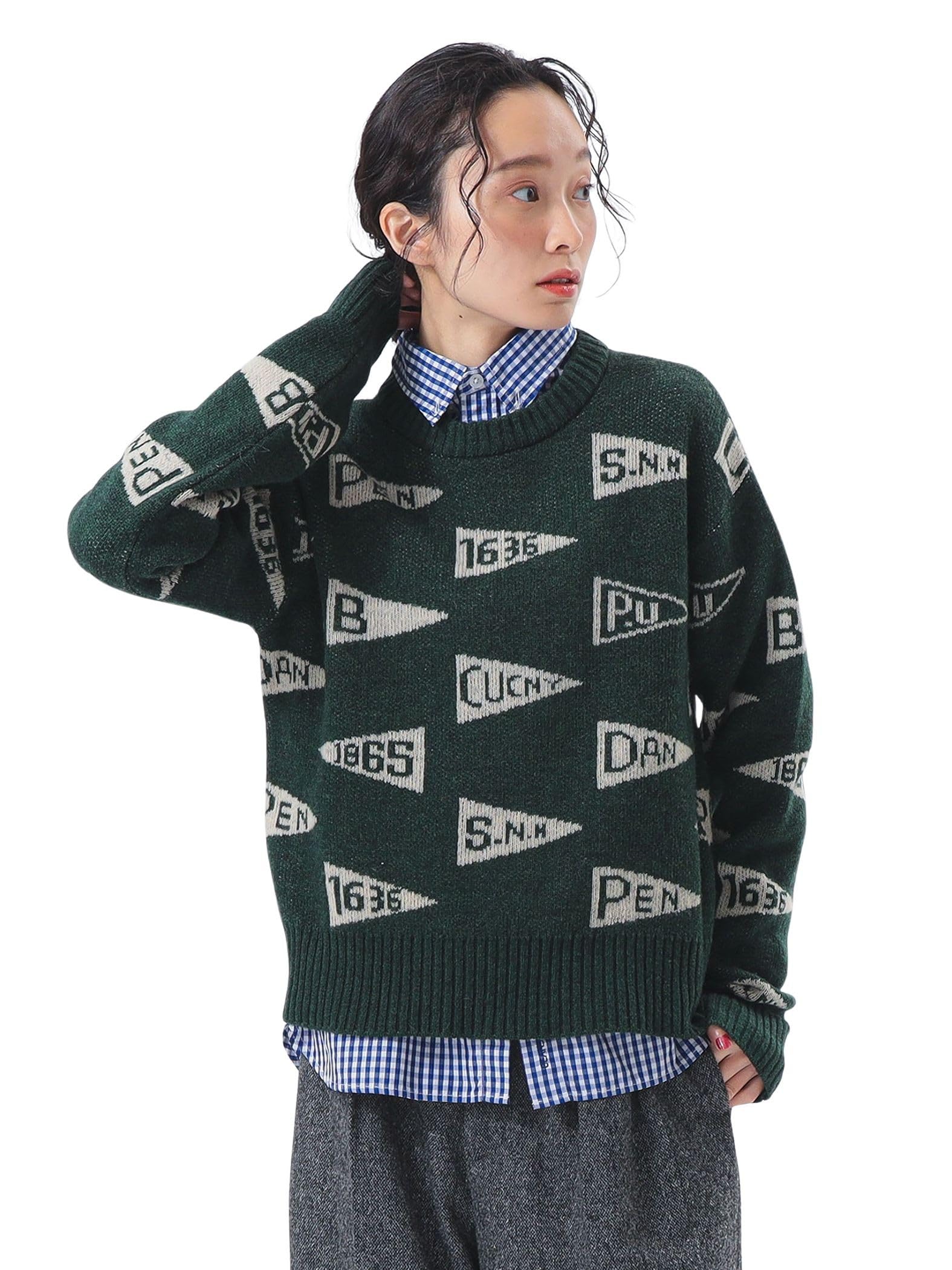 

Женский трикотажный пуловер с длинным рукавом Beams Boy, зеленый, свободный размер