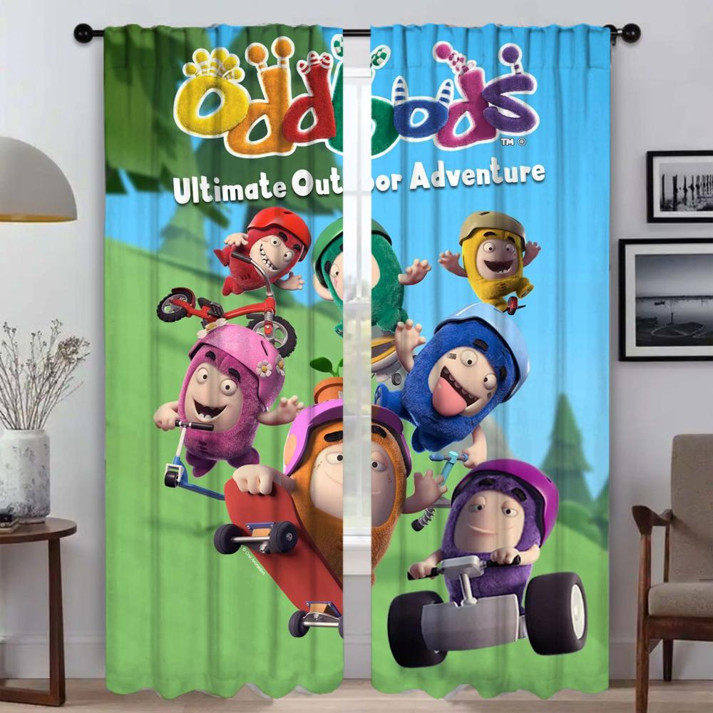 Oddbods Window Curtain for Room 2 Panel Halloween Decoration Partition Kitchen Curtains Tulle for Bedroom Shades Living Blackout