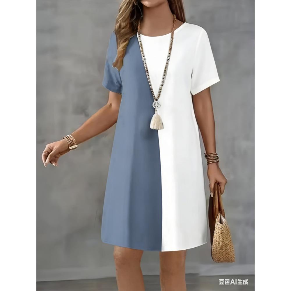 Short-sleeved round-neck striped pattern 3D printed women's fashionable mini dress
