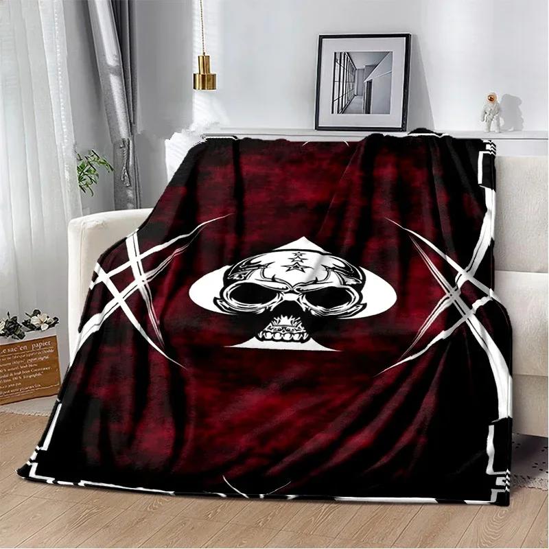 Skull Series Poker Flower Blanket Quilt Travel Bedding Sofa Couch Bed Throw Blanket Flannel Blanket Bedspread Halloween Gifts