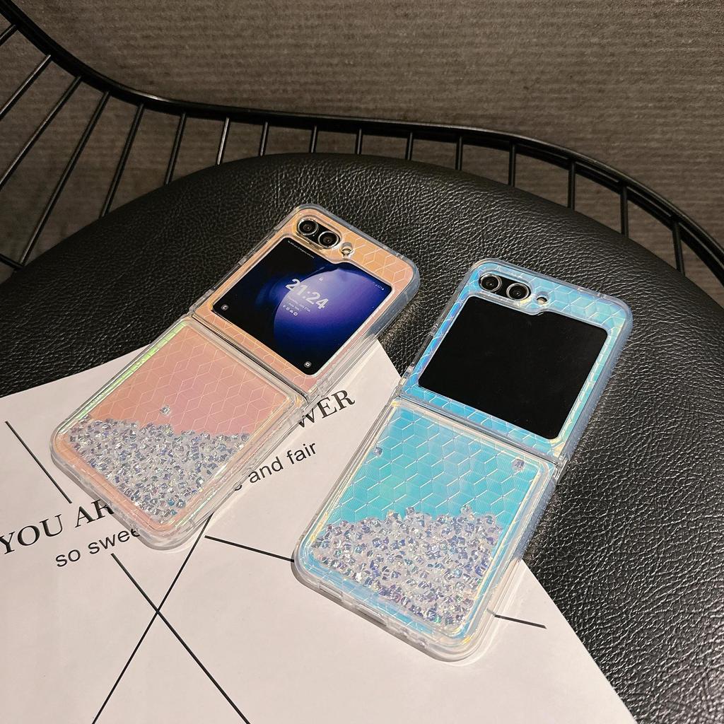 Flowing Sand Silver Case for Samsung Galaxy Z Flip 6: Girly Protective Cover for Gen 3/4/5 Foldable Screens