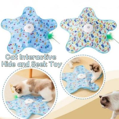 Cat Toys Interactive Hide and Seek Cat Toy with Mouse Squeaky Motion Activated Moving Concealed Feathers Kitten Teaser Toy