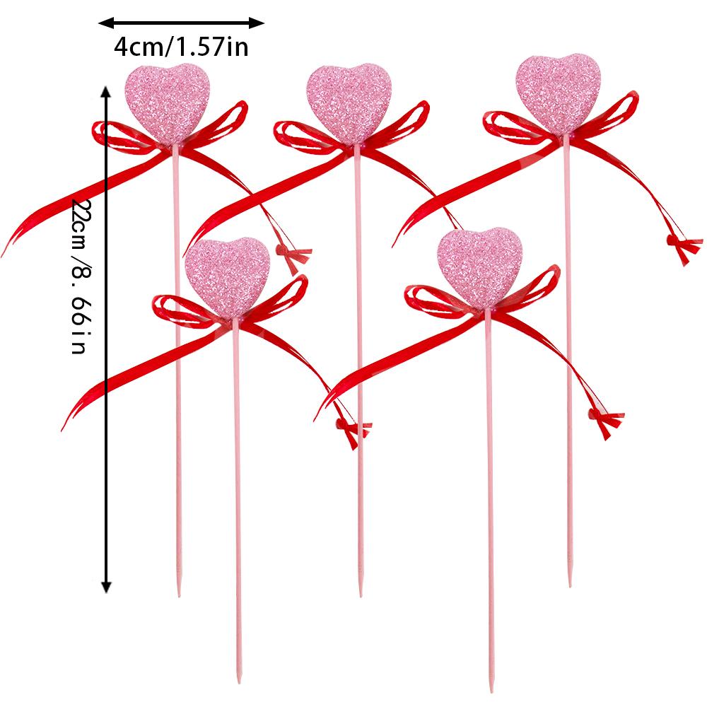 5pcs Valentine‘s Day Glitter Red Pink Foam Heart Picks Stick Wedding Mother's Day Flower Arrangements Floral Bouquet Home Decor