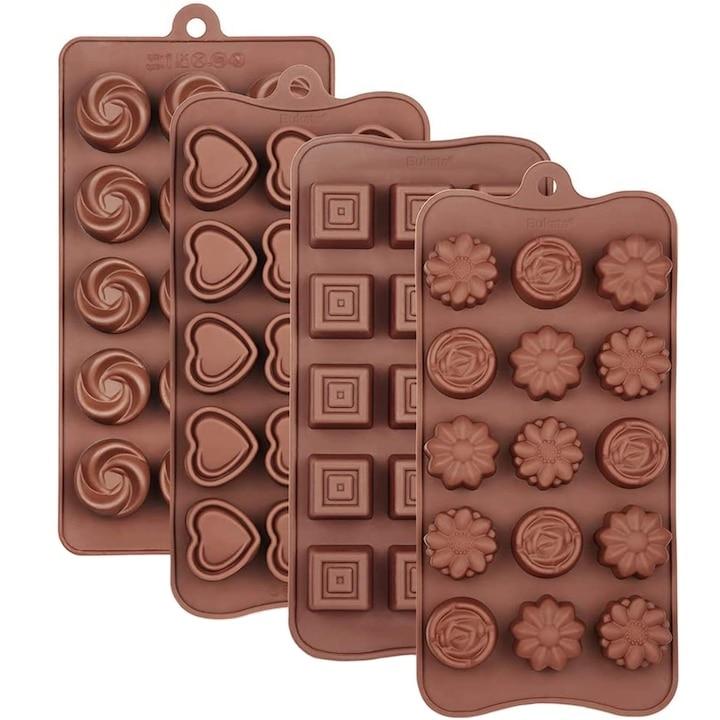 4 Forme Chocolate Silicone Mold Non-Stick Flexible BPA Free for Candy Praline Ice Brown