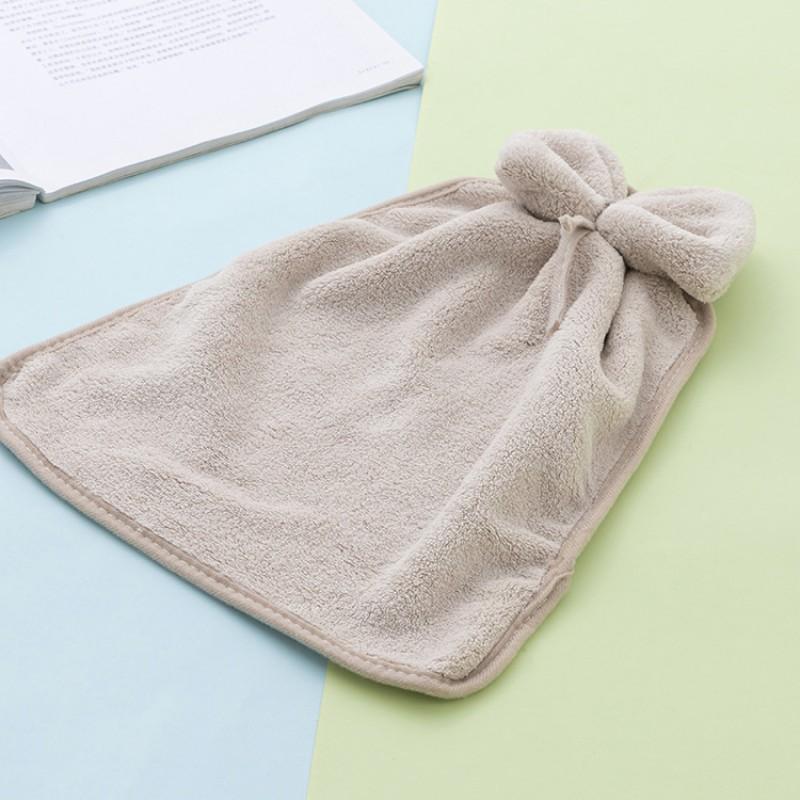 Coral Fleece Hand Towel With Bow Decor Hanging Kitchen Home Use Soft Absorbent