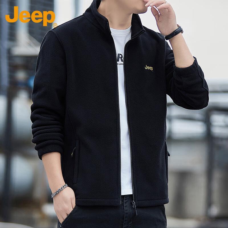 Jeep Men's Autumn/Winter Fleece Stand-Collar Cardigan